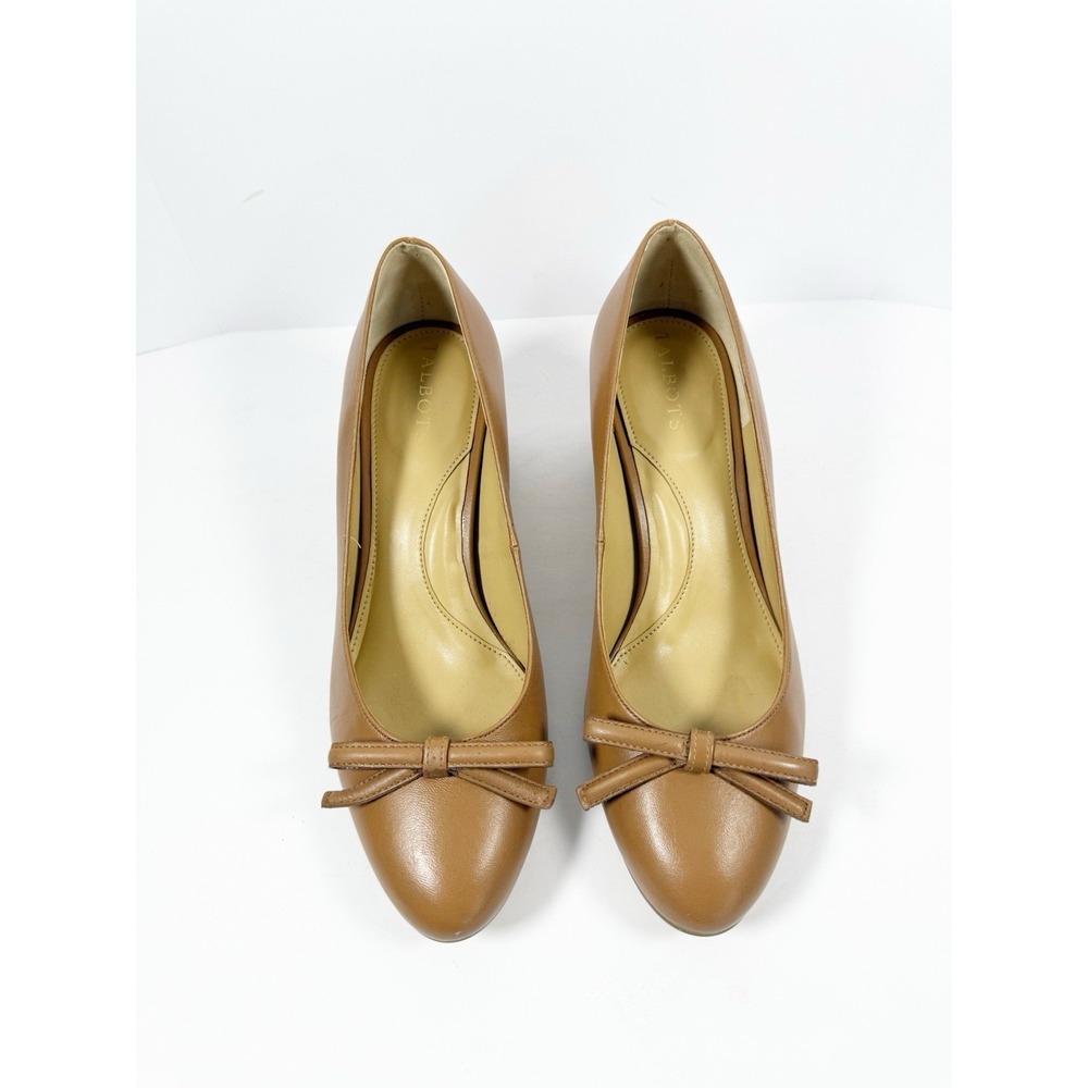 Talbots Isa Bow Nappa Pumps Block Heels Slip On Leather Office Minimalist Tan 7 - Picture 3 of 16